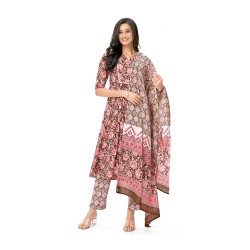 Maroon Floral Print Pure Cotton A-line Kurta Set With Dupatta | Elegant | Classy | Floral printed