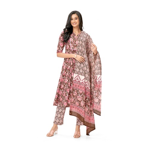 Maroon Floral Print Pure Cotton A-line Kurta Set With Dupatta | Elegant | Classy | Floral printed Maroon Floral Print Pure Cotton A-line Kurta Set With Dupatta | Elegant | Classy | Floral printed