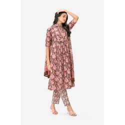 Maroon Floral Print Pure Cotton A-line Kurta Set With Dupatta | Elegant | Classy | Floral printed
