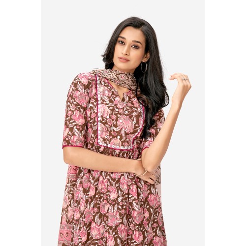 Maroon Floral Print Pure Cotton A-line Kurta Set With Dupatta | Elegant | Classy | Floral printed Maroon Floral Print Pure Cotton A-line Kurta Set With Dupatta | Elegant | Classy | Floral printed