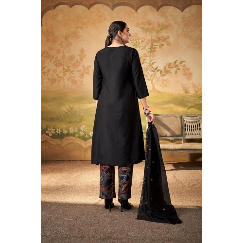 Black Straight-cut Muslin Elegant Ensemble Kurta Set With Dupatta | Stylish | Classy | Festive wear 