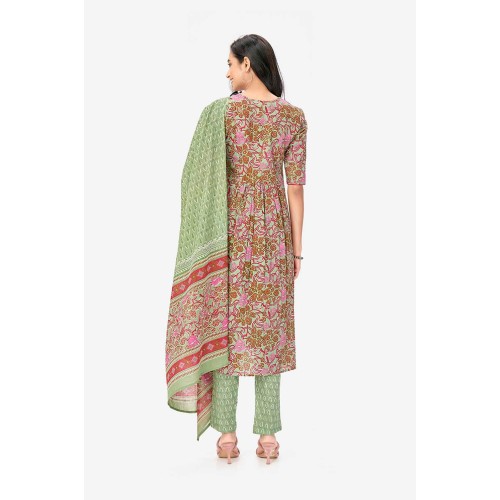 Green Floral Print Pure Cotton A-line Kurta Set With Dupatta | Elegant | Classy | Floral printed Green Floral Print Pure Cotton A-line Kurta Set With Dupatta | Elegant | Classy | Floral printed