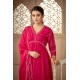 Bright Pink Organza Flared Embroidered Kurta Set with Dupatta | Stylish | Ethnic | Festive wear