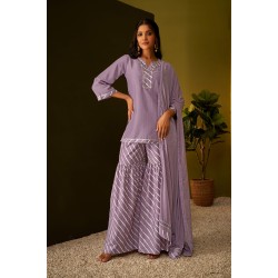 Lilac Purple Short Kurta Sharara and Dupatta Set | Stylish | Ethnic | Festive wear 