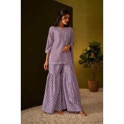 Lilac Purple Short Kurta Sharara and Dupatta Set | Stylish | Ethnic | Festive wear 