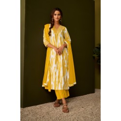 Yellow Tie-Dye kurta with pants and dupatta set| Stylish | Ethnic | Festive wear