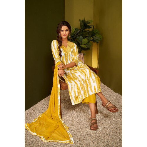 Yellow Tie-Dye kurta with pants and dupatta set| Stylish | Ethnic | Festive wear Yellow Tie-Dye kurta with pants and dupatta set| Stylish | Ethnic | Festive wear
