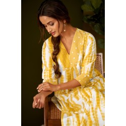 Yellow Tie-Dye kurta with pants and dupatta set| Stylish | Ethnic | Festive wear
