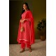 Crimson Red Silk Blend A-line Checkered Gotta Patti Kurta Set with dupatta | Stylish | Elegant and Classy | Festive wear 