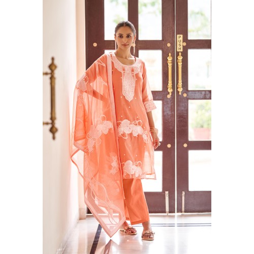 Graceful orange Pollycotton Kurta Set with Floral Embroidery and Matching Dupatta | Stylish | Ethnic | Festive wear Graceful orange Pollycotton Kurta Set with Floral Embroidery and Matching Dupatta | Stylish | Ethnic | Festive wear