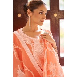 Graceful orange Pollycotton Kurta Set with Floral Embroidery and Matching Dupatta | Stylish | Ethnic | Festive wear
