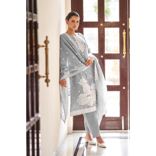 Graceful Grey Pollycotton Kurta Set with Floral Embroidery and Matching Dupatta | Stylish | Classy | Festive wear Graceful Grey Pollycotton Kurta Set with Floral Embroidery and Matching Dupatta | Stylish | Classy | Festive wear