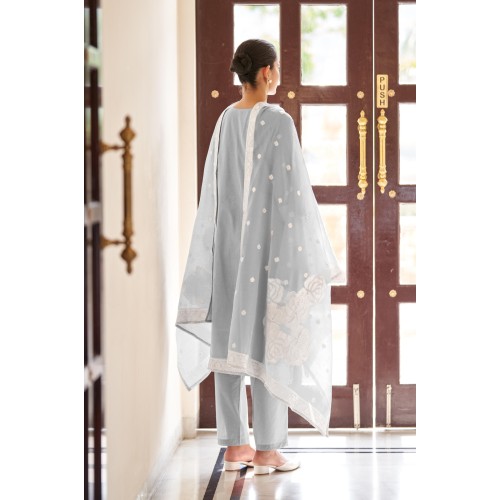 Graceful Grey Pollycotton Kurta Set with Floral Embroidery and Matching Dupatta | Stylish | Classy | Festive wear Graceful Grey Pollycotton Kurta Set with Floral Embroidery and Matching Dupatta | Stylish | Classy | Festive wear