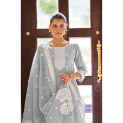 Graceful Grey Pollycotton Kurta Set with Floral Embroidery and Matching Dupatta | Stylish | Classy | Festive wear