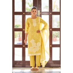 Graceful warm yellow Pollycotton Kurta Set with Floral Embroidery and Matching Dupatta | Stylish | Ethnic | Festive wear 