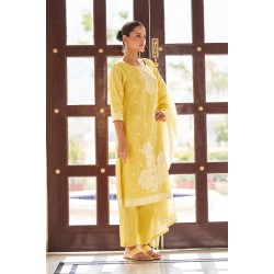 Graceful warm yellow Pollycotton Kurta Set with Floral Embroidery and Matching Dupatta | Stylish | Ethnic | Festive wear 