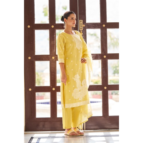Graceful warm yellow Pollycotton Kurta Set with Floral Embroidery and Matching Dupatta | Stylish | Ethnic | Festive wear Graceful warm yellow Pollycotton Kurta Set with Floral Embroidery and Matching Dupatta | Stylish | Ethnic | Festive wear