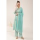Aqua Blue Rayon Slub Straight-cut Floral Print Kurta Set with Dupatta | Traditional Collection | Floral printed | Elegant and Classy 