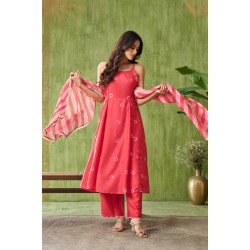  Pink Dyed Regular Square Neck Sleeveless Straight Kurta with palazzo & Dupatta | Stylish | Elegant | Festive wear 
