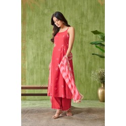 Pink Dyed Regular Square Neck Sleeveless Straight Kurta with palazzo & Dupatta | Stylish | Elegant | Festive wear 