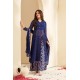 Navy Blue Floral Embroidered V-Neck A-Line Kurta with Palazzos & Dupatta | Traditional Collection | Ethnic | Festive wear 
