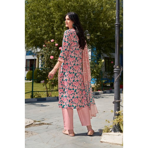 Pink Cotton Blend Straight Floral Printed Kurta Set with Dupatta | Elegant and Classy | Festive wear 