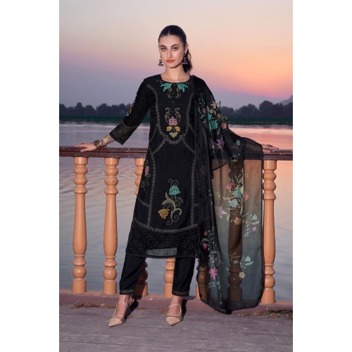 Black Roman Silk Embroidered Straight Kurta Set with Dupatta | Traditional Collection | Elegant and Classy | Festive wear Black Roman Silk Embroidered Straight Kurta Set with Dupatta | Traditional Collection | Elegant and Classy | Festive wear
