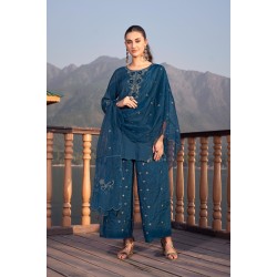 Dark Blue Roman Satin Short Embroidered Kurta , Sharara Set with Dupatta | Stylish | Traditional Collection | Ethnic | Classy