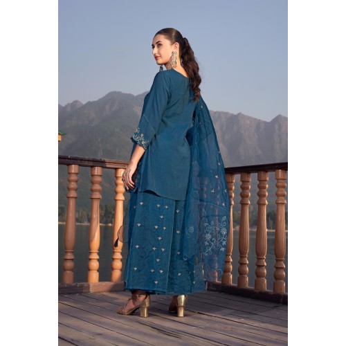 Dark Blue Roman Satin Short Embroidered Kurta , Sharara Set with Dupatta | Stylish | Traditional Collection | Ethnic | Classy Dark Blue Roman Satin Short Embroidered Kurta , Sharara Set with Dupatta | Stylish | Traditional Collection | Ethnic | Classy