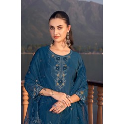 Dark Blue Roman Satin Short Embroidered Kurta , Sharara Set with Dupatta | Stylish | Traditional Collection | Ethnic | Classy