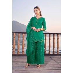 Green Roman Satin Short Embroidered Kurta , Sharara Set with Dupatta | Stylish | Traditional Collection | Ethnic | Classy