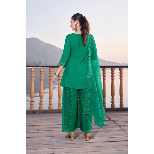 Green Roman Satin Short Embroidered Kurta , Sharara Set with Dupatta | Stylish | Traditional Collection | Ethnic | Classy Green Roman Satin Short Embroidered Kurta , Sharara Set with Dupatta | Stylish | Traditional Collection | Ethnic | Classy
