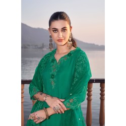 Green Roman Satin Short Embroidered Kurta , Sharara Set with Dupatta | Stylish | Traditional Collection | Ethnic | Classy