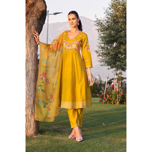 Mustard yellow Roman Silk Embroidered anarkali Kurta Set with Dupatta | Traditional Collection | Ethnic | Classy and Festive wear Mustard yellow Roman Silk Embroidered anarkali Kurta Set with Dupatta | Traditional Collection | Ethnic | Classy and Festive wear