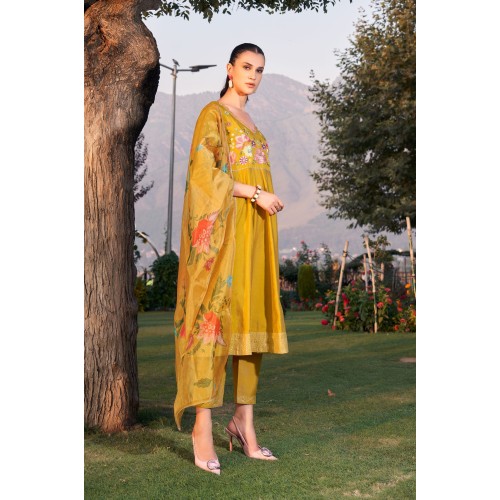 Mustard yellow Roman Silk Embroidered anarkali Kurta Set with Dupatta | Traditional Collection | Ethnic | Classy and Festive wear Mustard yellow Roman Silk Embroidered anarkali Kurta Set with Dupatta | Traditional Collection | Ethnic | Classy and Festive wear