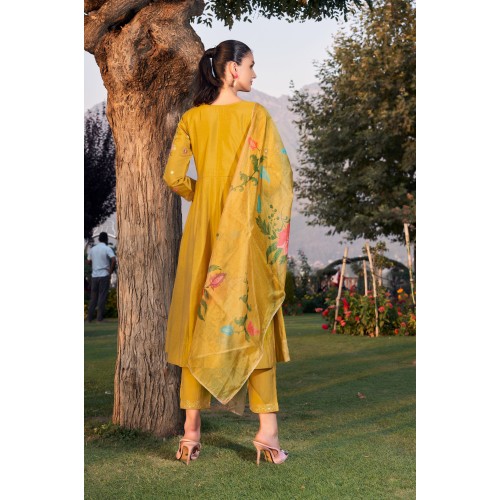 Mustard yellow Roman Silk Embroidered anarkali Kurta Set with Dupatta | Traditional Collection | Ethnic | Classy and Festive wear Mustard yellow Roman Silk Embroidered anarkali Kurta Set with Dupatta | Traditional Collection | Ethnic | Classy and Festive wear