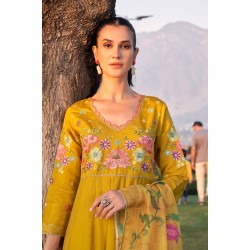 Mustard yellow Roman Silk Embroidered anarkali Kurta Set with Dupatta | Traditional Collection | Ethnic | Classy and Festive wear 