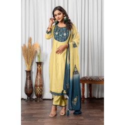  Beige Roman Silk Straight Embroidered Kurta Set with Dupatta |Traditional | Stylish | Elegant | Festive wear 