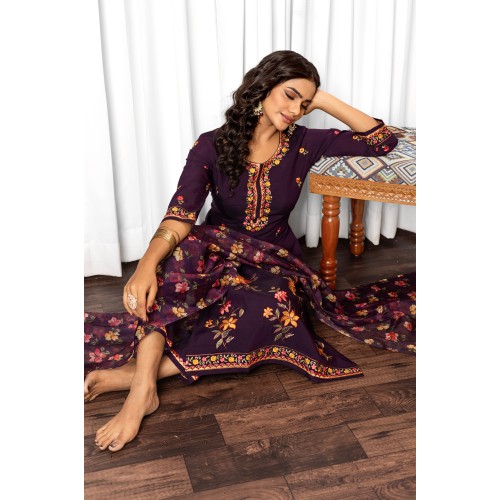 Rich Deep Purple Straight Roman Silk Embroidered With Mirror Work Kurta Set with Dupatta | Traditional collection | Ethnic | Festive wear Rich Deep Purple Straight Roman Silk Embroidered With Mirror Work Kurta Set with Dupatta | Traditional collection | Ethnic | Festive wear