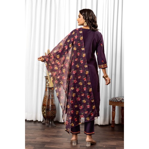 Rich Deep Purple Straight Roman Silk Embroidered With Mirror Work Kurta Set with Dupatta | Traditional collection | Ethnic | Festive wear Rich Deep Purple Straight Roman Silk Embroidered With Mirror Work Kurta Set with Dupatta | Traditional collection | Ethnic | Festive wear