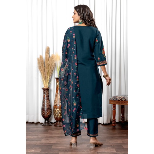 Blue Roman Silk Straight Embroidered With Mirror Work Kurta Set with Dupatta | Traditional Collection | Ethnic | Festive wear Blue Roman Silk Straight Embroidered With Mirror Work Kurta Set with Dupatta | Traditional Collection | Ethnic | Festive wear