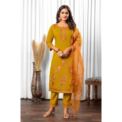 Yellow Roman Silk Straight Embroidered With Mirror Work Kurta Set with Dupatta | Traditional Collection | Ethnic | Festive wear