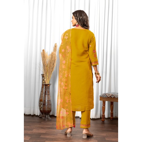 Yellow Roman Silk Straight Embroidered With Mirror Work Kurta Set with Dupatta | Traditional Collection | Ethnic | Festive wear Yellow Roman Silk Straight Embroidered With Mirror Work Kurta Set with Dupatta | Traditional Collection | Ethnic | Festive wear