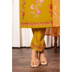 Yellow Roman Silk Straight Embroidered With Mirror Work Kurta Set with Dupatta | Traditional Collection | Ethnic | Festive wear