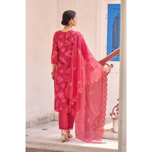 Red Pure Tabby Digital Printed With Embroidered Kurta Set | Traditional Collection | Ethnic | Festive wear 