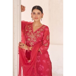 Red Pure Tabby Digital Printed With Embroidered Kurta Set | Traditional Collection | Ethnic | Festive wear 