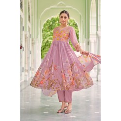 Purple Poly Organza Flared Embroidered With Handwork Kurta Set with Dupatta | Traditional Collection | Embroidery work | Ethnic