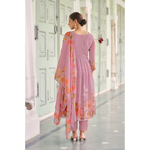 Purple Poly Organza Flared Embroidered With Handwork Kurta Set with Dupatta | Traditional Collection | Embroidery work | Ethnic Purple Poly Organza Flared Embroidered With Handwork Kurta Set with Dupatta | Traditional Collection | Embroidery work | Ethnic