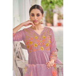 Purple Poly Organza Flared Embroidered With Handwork Kurta Set with Dupatta | Traditional Collection | Embroidery work | Ethnic