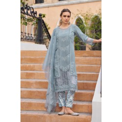 Grey Roman Silk Straight-cut Embroidered Kurta Set with Dupatta | Traditional Collection | Elegant | Classy | Festive wear 